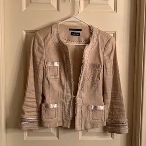BEBE Linen Blazer with pockets and Silk embroidery. Size XS-S.